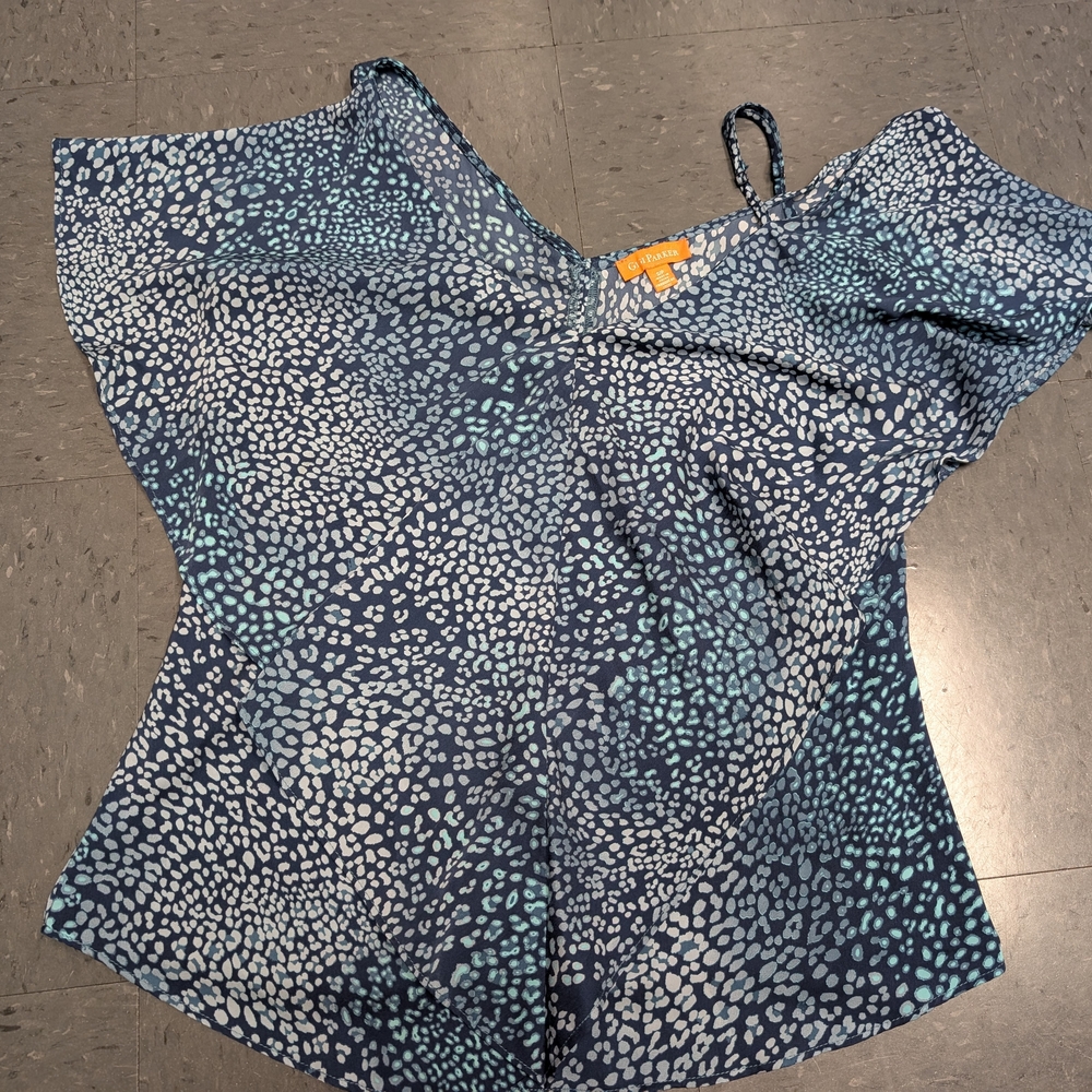 Parker Blue and White Leaf Print Blouse
